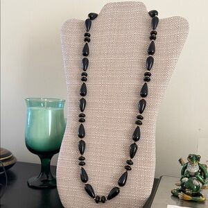 vintage Trifari black lucite beaded necklace with gold-tone accents